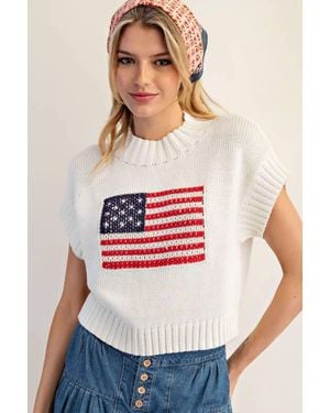 Eesome Usa Flag Mock Neck Top - Red