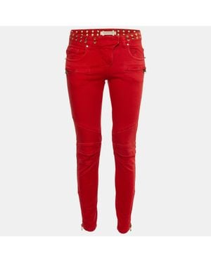 Balmain Denim Studded Slim Fit Jeans M/Waist - Red