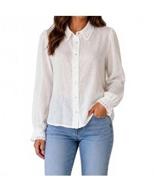 Tahari Linen Blend Blouse - Gray