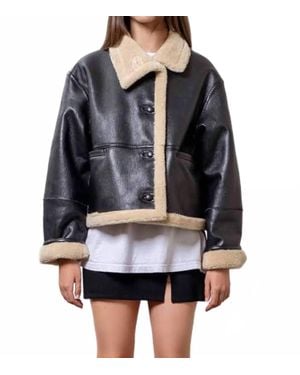 Moon River Shearling Button Jacket - Black