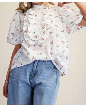 Easel Voile Puff Sleeves Top - Blue