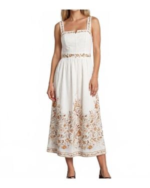 Moon River Sleeveless Floral Detail Split Neck Midi Dress - Natural