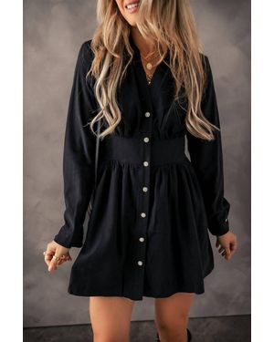 Little Daisy Closet Elastic Cinched High Waist Long Sleeve Shirt Mini Dress - Black