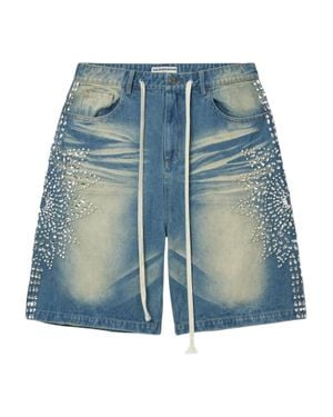 VALE FOREVER Siren Rhinestone Denim Shorts - Blue