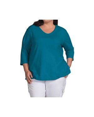 On The Plus Side 3/4 Sleeve V-Neck Tee - Blue