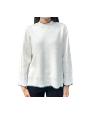 ATELIER High-Low Mock Neck Sweater With Stitched Trim - White