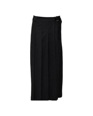 P.A.R.O.S.H. Melange Gabardine Ankle-Length Pleated Maxi Skirt - Black