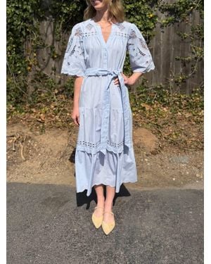 Rose & Rose Dahlia Flower Embroidered Dress - Blue