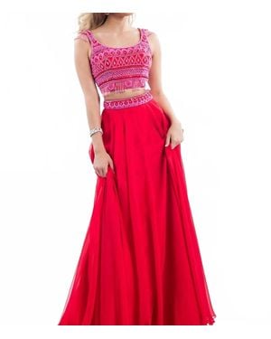 Rachel Allan Two-Piece Beaded Chiffon Prom Gown - Red