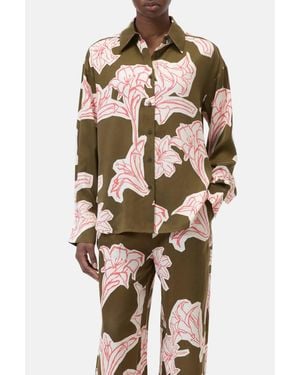 Closed Flower Print Oversized Shirt - Green