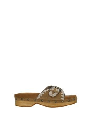 Mou Studded Wood Clog Sandals - Brown