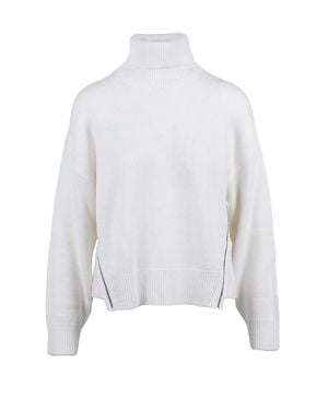 Alpha Studio Boxy Turtleneck Sweater With Ribbed Detailing - White