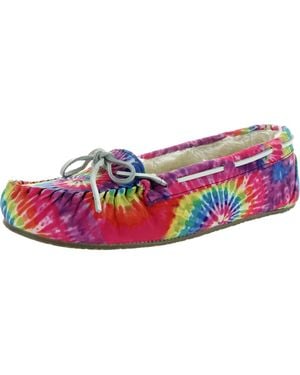 Minnetonka Lodge Trapper Faux Fur Lined Faux Fur Loafer Slippers - Pink