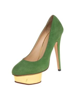 Charlotte Olympia Suede Dolly Platform Pumps - Green