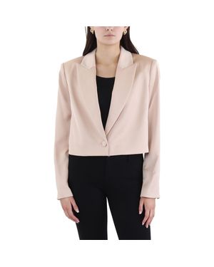 BCBGMAXAZRIA Crop Satin One-Button Blazer - Natural