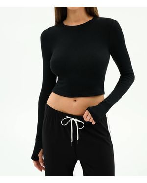 Splits59 Louise Rib Long Sleeve Crop Top - Black