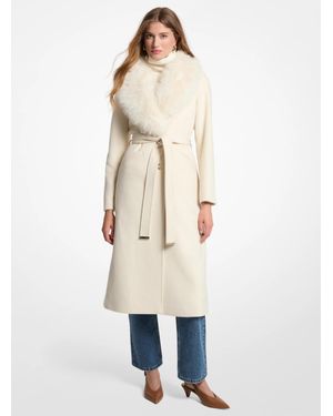 Michael Kors Michael Kors Faux Fur Trim Wool Blend Coat - Natural