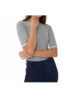 EsQualo Stripe Mock Neck Top - Blue