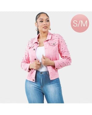 TRUEDAMES Pearl Bling Denim Jacket - Pink