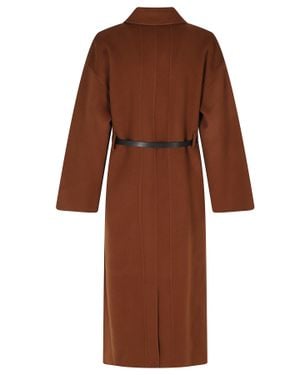 Semicouture Isolde Belted Straight Silhouette Wool Coat - Brown
