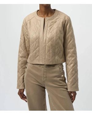 Joseph Ribkoff Fawn Long Sleeves Crew Neck Quilted Jacket - Natural