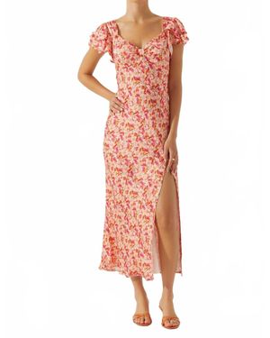 Astr Maisy Floral Flutter Sleeve Midi Dress - Pink