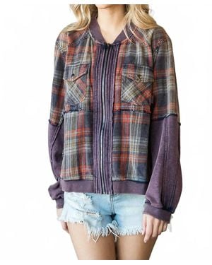 Oli & Hali Washed Media Plaid Zip Front Jacket - Blue