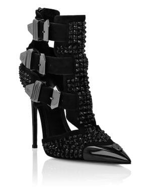 Philipp Plein Suede Strass Sandals High Heels Skull - Black