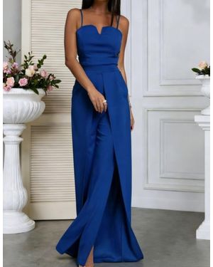 TRUEDAMES Sexy Fitted Slit Strapless Jumpsuit - Blue