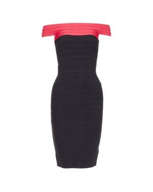 Hervé Léger Colorblock Off Shoulder Bandage Bodycon Cocktail Dress Xxs - Blue
