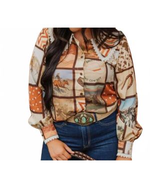Turquoise Haven Tucker Cowboy Button-Up Blouse - Brown