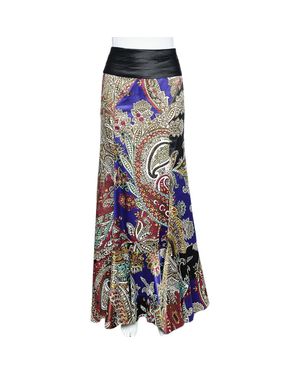 Just Cavalli Printed Satin Ruffle Detail Maxi Skirt - Blue