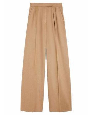 Max Mara Fagus Wool Pleated Full Leg Pant - Natural
