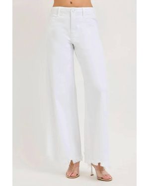 Risen La High Rise Palazzo Jeans With Frayed Hem - White