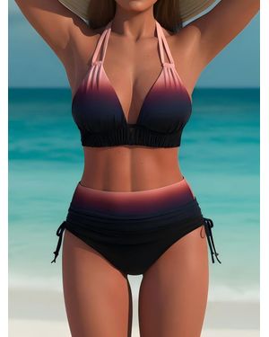 TRUEDAMES Sexy Gradient Two Piece Bikini Swimsuit - Black