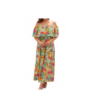 Jess Lea Resort Radiance Tropical Off-Shoulder Maxi Dress - Yellow