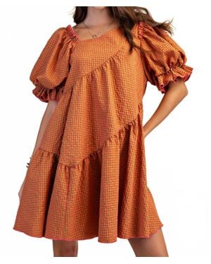 Easel Gingham Seersucker Dress - Orange