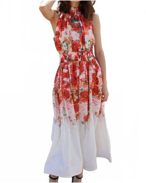 EB Luxe Floral Print Halter Dress - Red