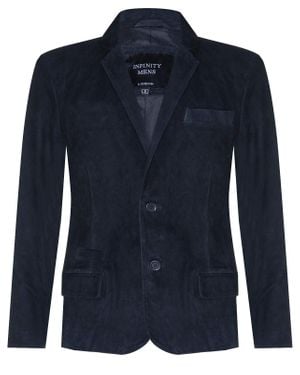 Infinity Leather Blazer Suede Jacket Soft Italian Leather Coat - Blue
