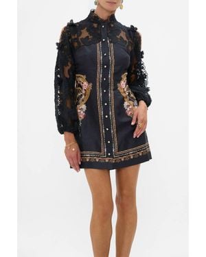 CAMILLA Noble Endeavours Lace Sleeve Mini Dress - Black