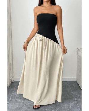 TRUEDAMES Patchwork Strapless Tube Fit Full Dress - White