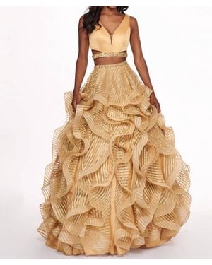 Rachel Allan Two-Piece Matte Satin Ruffled Gown - Natural