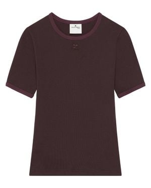 Courreges Signature Contrast Plum Fitted T-Shirt - Brown