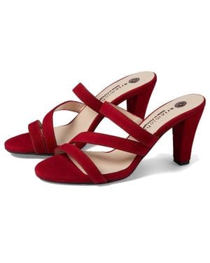 Eric Michael Crown Sandals Leather Slip On Block Heel Ver1053 - Red