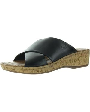 Born Criss-Cross Leather Wedge Sandals - Black