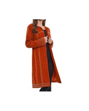 Adore Long Velvet Studded Jacket - Orange