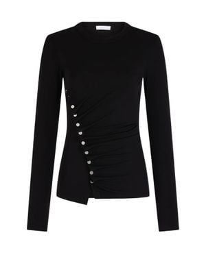 Rabanne Round Neck Draped Metallic Buttons Viscose Top - Black