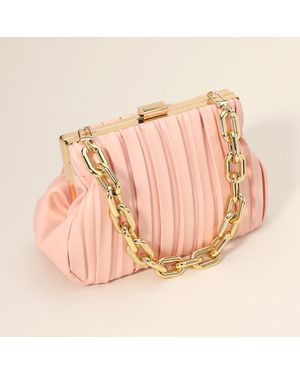 Fashnzfab Faux Leather Chunky Chain Strap Accented Clutch Bag Crossbody Bag - Pink