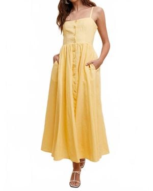 In-Loom Linen Blend Button Dress - Yellow