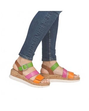 Remonte Gizela Tri-Color Leather Wedge Sandal - Blue